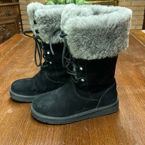 Ugg Suede and Fur Lace-Up Winter Boots Size 5